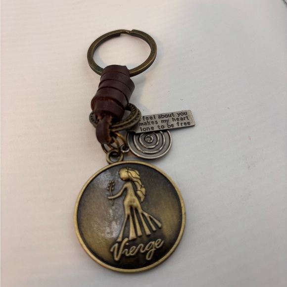 Virgo Zodiac Keychain | Bronze Horoscope Charm with Leather Accent - Picture 3 of 3